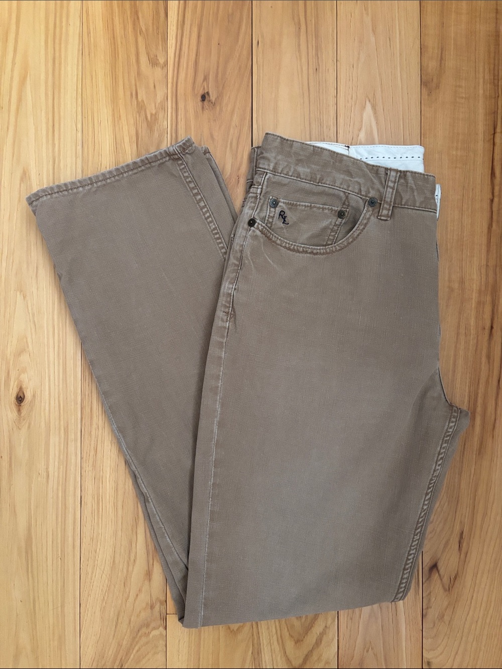 POLO RALPH LAUREN Tan Denim Y2K Authentic Dungarees Workwear Jeans Size 34/34